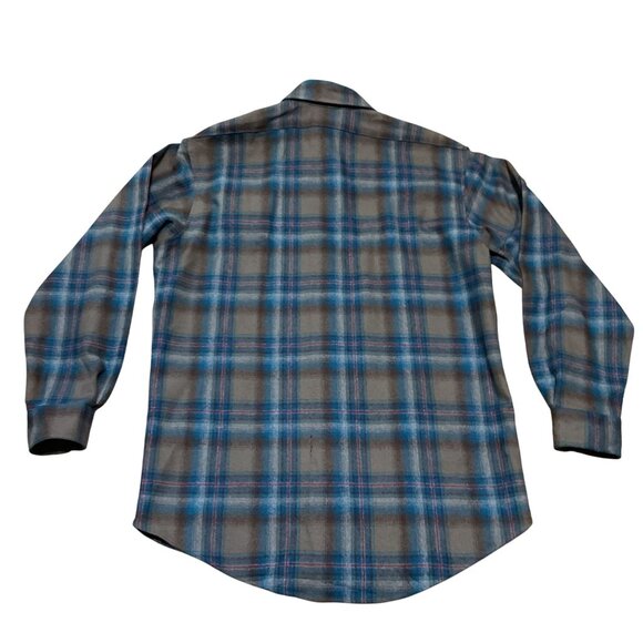 Pendleton Plaid Button-Up Shirt Size M 100% Virgin Wool Blue & Gray Long Sleeve - Picture 5 of 5